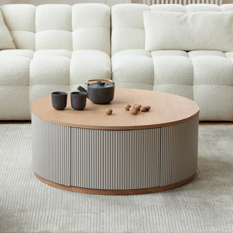 Nordic French cream style solid wood size coffee table combination living room small apartment designer round table