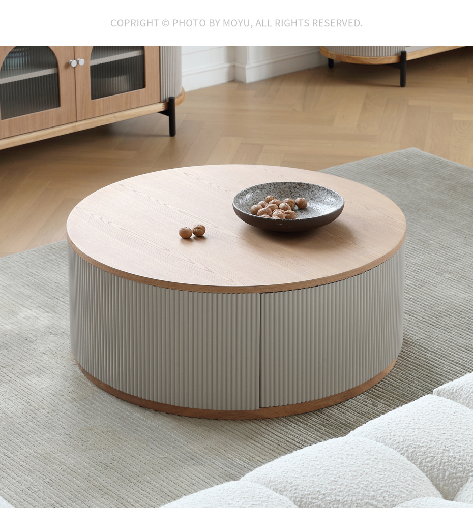 Nordic French cream style solid wood size coffee table combination living room small apartment designer round table