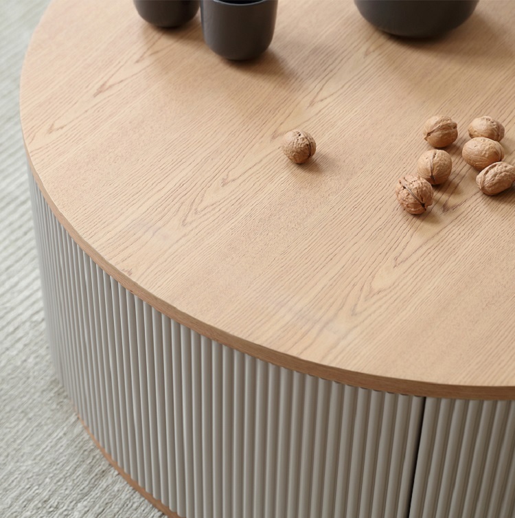 Nordic French cream style solid wood size coffee table combination living room small apartment designer round table