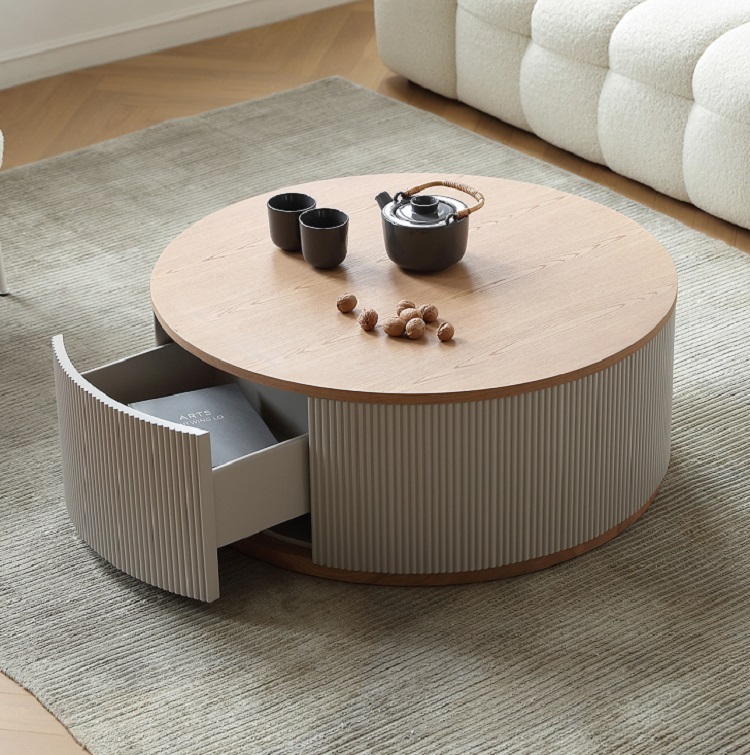 Nordic French cream style solid wood size coffee table combination living room small apartment designer round table