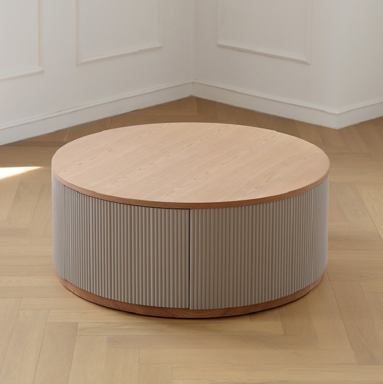Nordic French cream style solid wood size coffee table combination living room small apartment designer round table