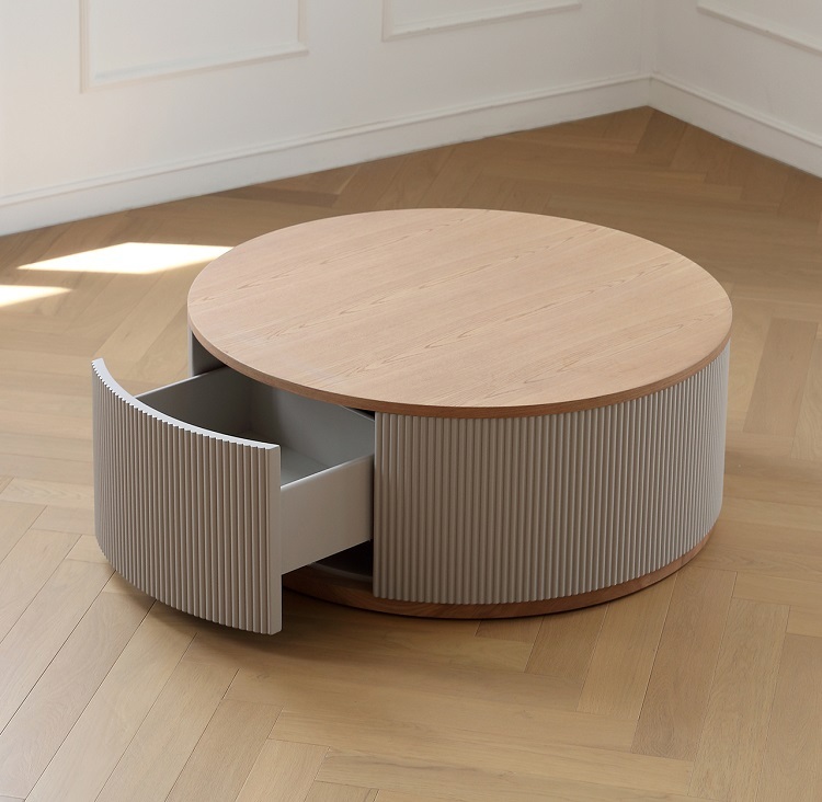Nordic French cream style solid wood size coffee table combination living room small apartment designer round table