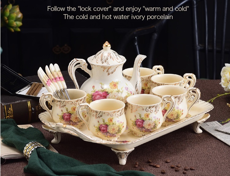 22 Pieces Set Royal Tea Cups and Saucers, with Gold Trim and Gift Box, British Coffee Cups, Porcelain Tea Set