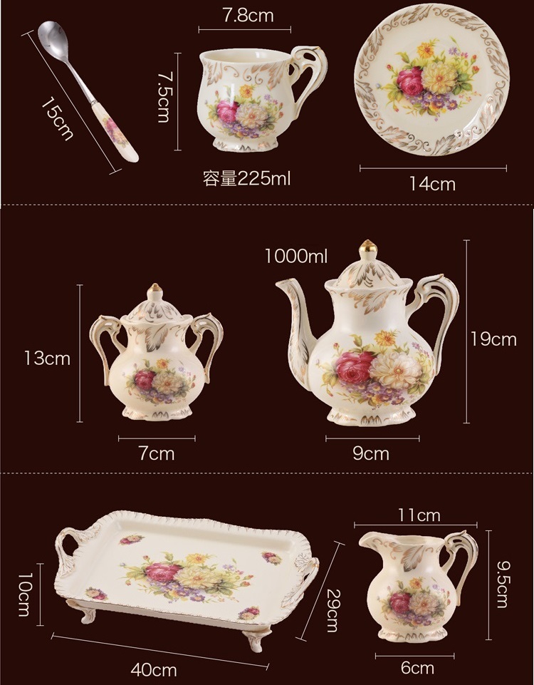 22 Pieces Set Royal Tea Cups and Saucers, with Gold Trim and Gift Box, British Coffee Cups, Porcelain Tea Set