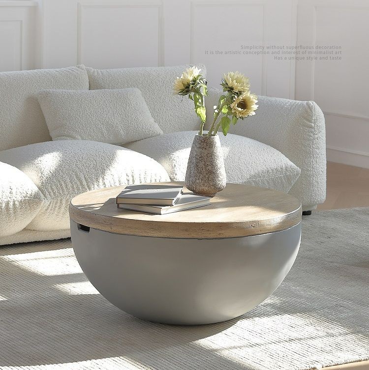 Modern simple coffee table, living room, household small apartment coffee table, wabi-sabi style cement round coffee table