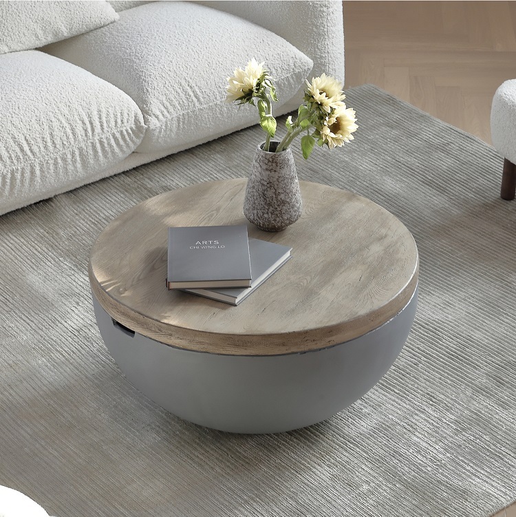 Modern simple coffee table, living room, household small apartment coffee table, wabi-sabi style cement round coffee table