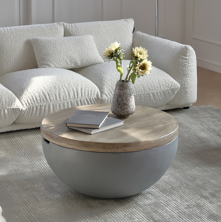Modern simple coffee table, living room, household small apartment coffee table, wabi-sabi style cement round coffee table