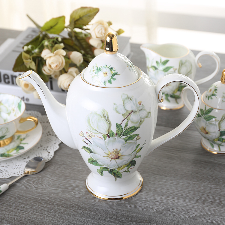 14 Pieces Set Royal Tea Cups and Saucers, with Gold Trim and Gift Box, British Coffee Cups, Porcelain Tea Set 6 cups + 6 plates + 6 spoons + 1 main pot