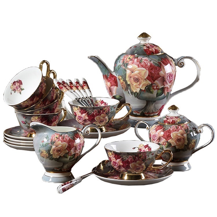 Classical rose European bone china tea set coffee set British pastoral afternoon tea cup coffee cup saucer set