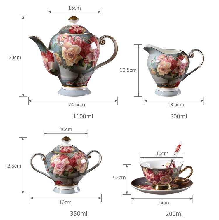 Classical rose European bone china tea set coffee set British pastoral afternoon tea cup coffee cup saucer set
