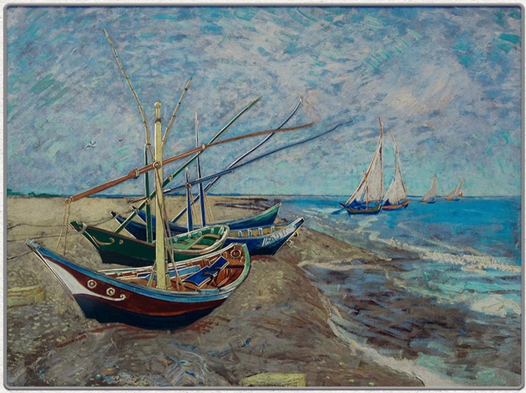 Handmade engraving, bronze carving, Van Gogh's "Fishing Boat on the Beach" living room and dining room decoration