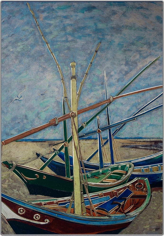 Handmade engraving, bronze carving, Van Gogh's "Fishing Boat on the Beach" living room and dining room decoration
