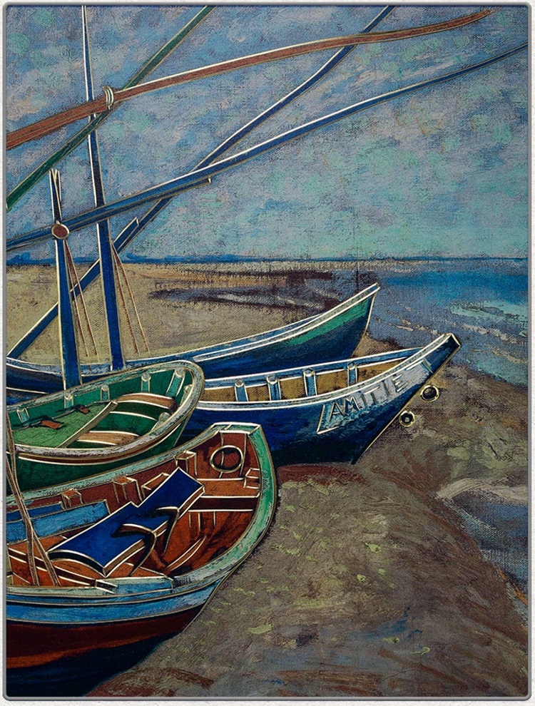 Handmade engraving, bronze carving, Van Gogh's "Fishing Boat on the Beach" living room and dining room decoration