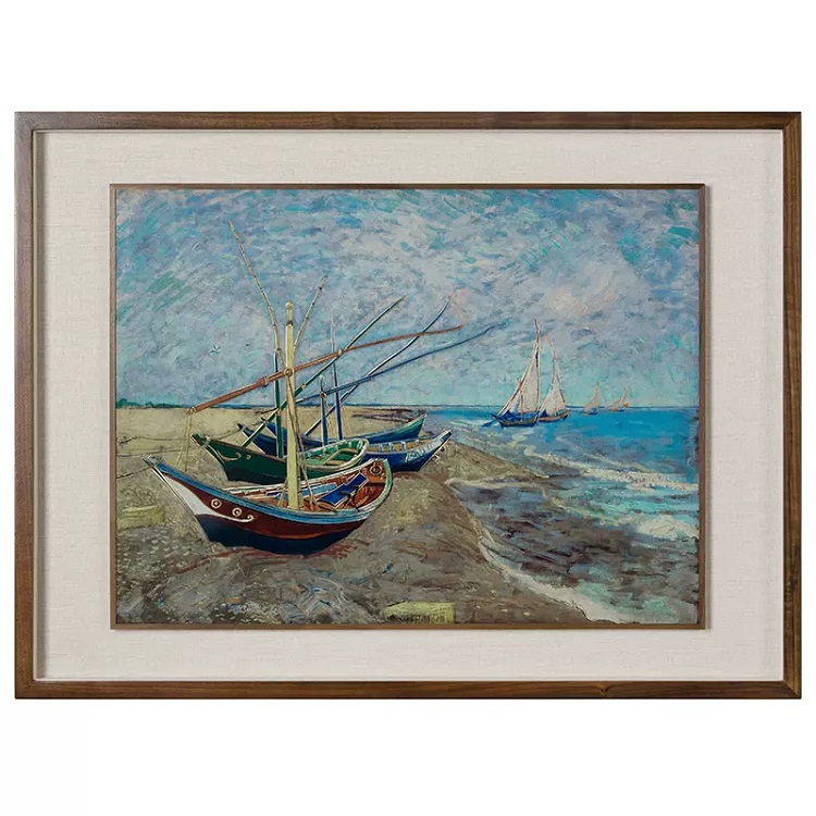 Handmade engraving, bronze carving, Van Gogh's "Fishing Boat on the Beach" living room and dining room decoration
