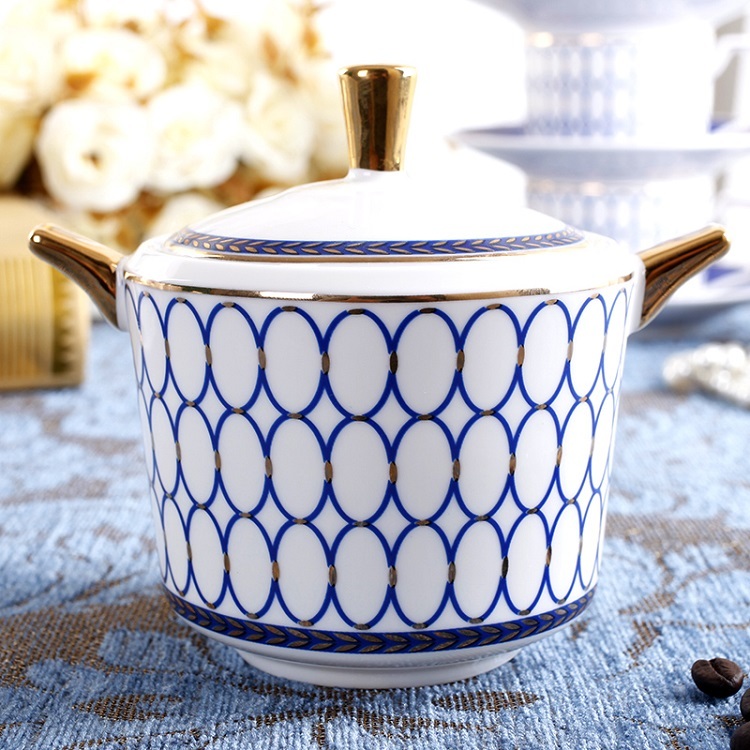 15 Pieces Set English afternoon tea set elegant blue circle European tea set court home bone china coffee cup set