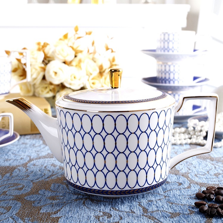 15 Pieces Set English afternoon tea set elegant blue circle European tea set court home bone china coffee cup set