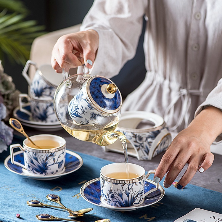British high-value tea set light luxury ceramic water set glass kettle heating household flower teapot gift box