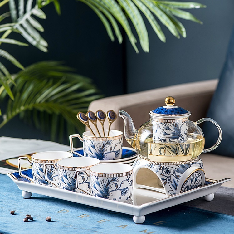 British high-value tea set light luxury ceramic water set glass kettle heating household flower teapot gift box