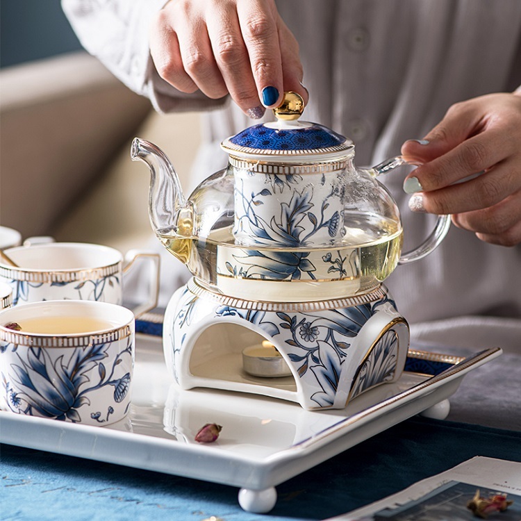 British high-value tea set light luxury ceramic water set glass kettle heating household flower teapot gift box