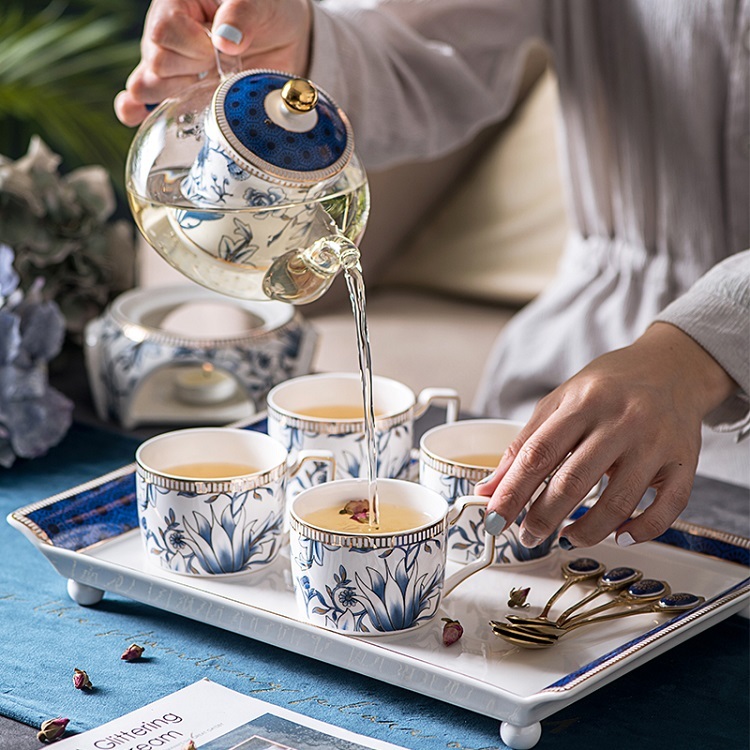 British high-value tea set light luxury ceramic water set glass kettle heating household flower teapot gift box