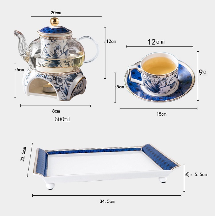 British high-value tea set light luxury ceramic water set glass kettle heating household flower teapot gift box