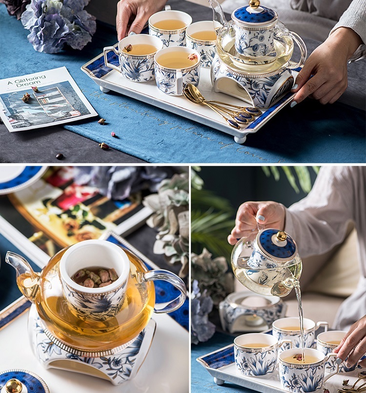 British high-value tea set light luxury ceramic water set glass kettle heating household flower teapot gift box