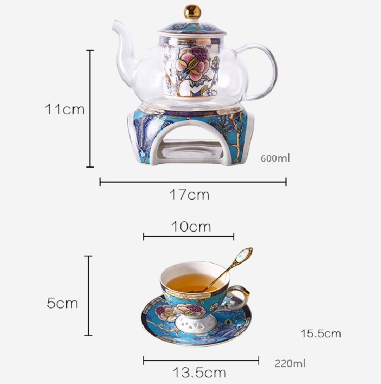 English afternoon tea set flower tea cup set European ceramic heatproof glass boiled fruit candle heating filter teapot