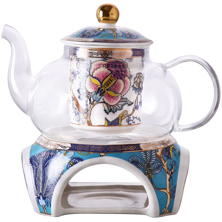 English afternoon tea set flower tea cup set European ceramic heatproof glass boiled fruit candle heating filter teapot