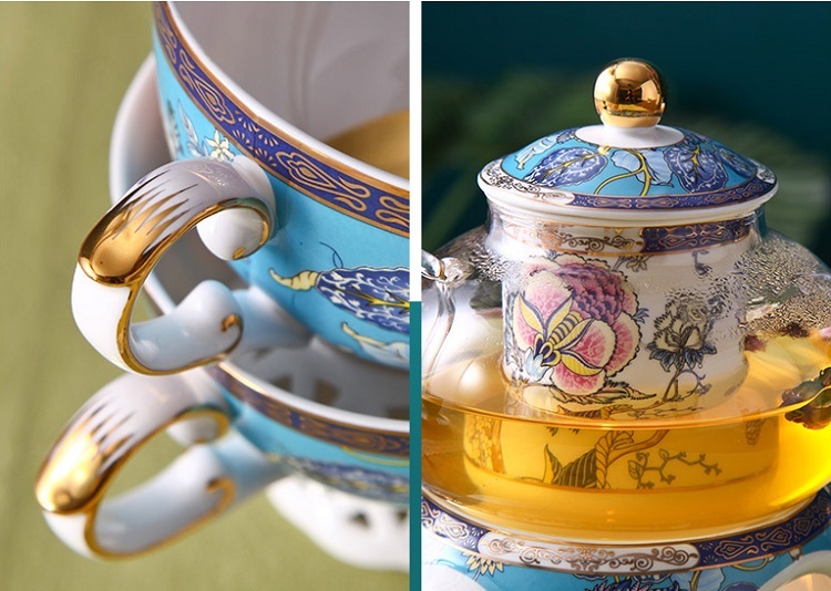 English afternoon tea set flower tea cup set European ceramic heatproof glass boiled fruit candle heating filter teapot