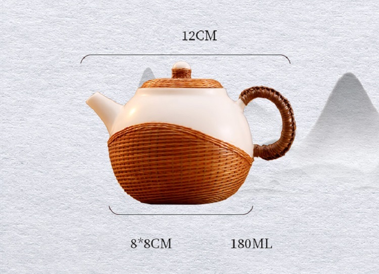 Intangible Cultural Heritage: Handmade Bamboo Braided Button, Pearl White Porcelain, Shih Tzu Flat Bottom Pot, Anti-scalding Porcelain Tire Kung Fu Tea Set, Tea Ceremony, Single Pot Teapot