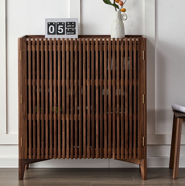 Black walnut shoe cabinet solid wood simple modern cherry wood entrance cabinet Japanese style log partition cabinet