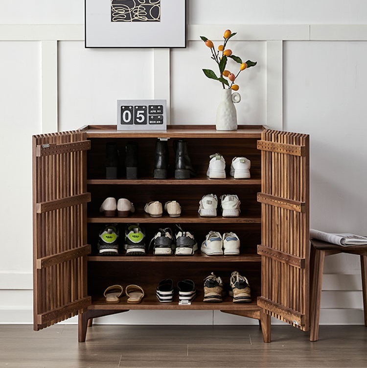 Black walnut shoe cabinet solid wood simple modern cherry wood entrance cabinet Japanese style log partition cabinet