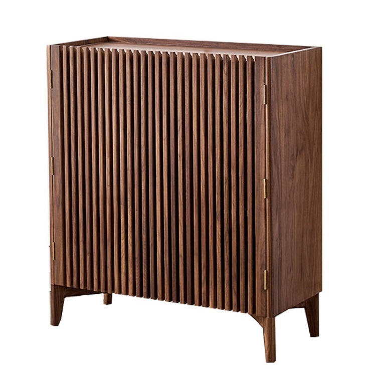 Black walnut shoe cabinet solid wood simple modern cherry wood entrance cabinet Japanese style log partition cabinet