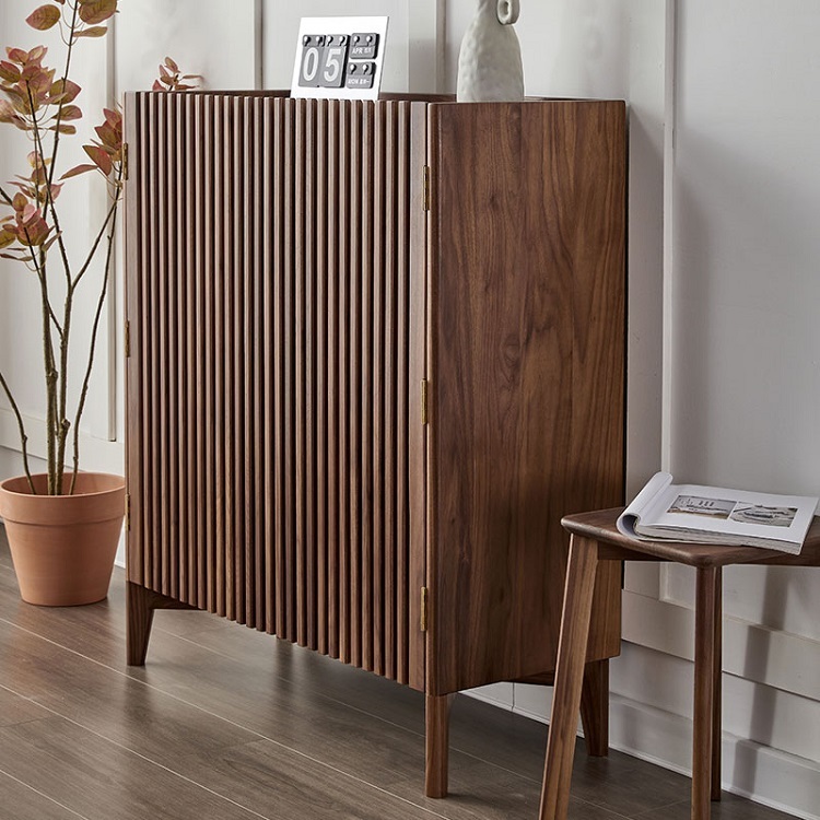 Black walnut shoe cabinet solid wood simple modern cherry wood entrance cabinet Japanese style log partition cabinet