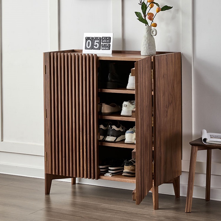 Black walnut shoe cabinet solid wood simple modern cherry wood entrance cabinet Japanese style log partition cabinet