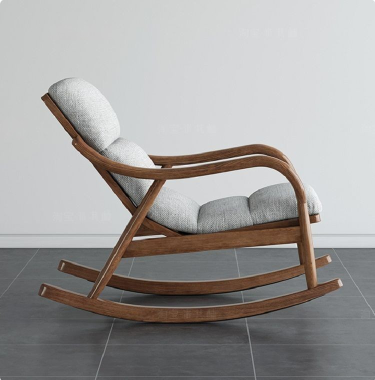 Solid wood rocking chair balcony home lounge chair adult single chair lazy nap chair Nordic rocking chair sofa