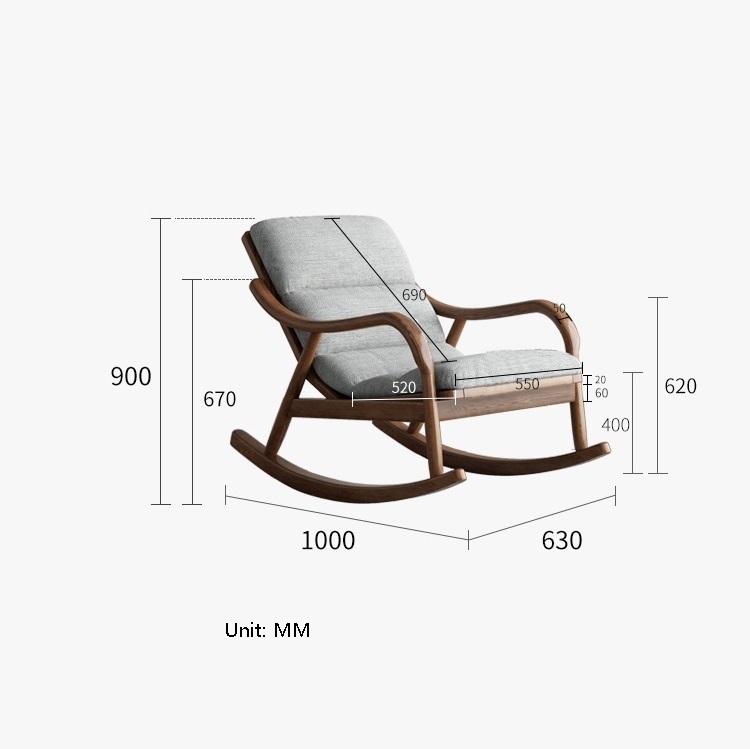 Solid wood rocking chair balcony home lounge chair adult single chair lazy nap chair Nordic rocking chair sofa