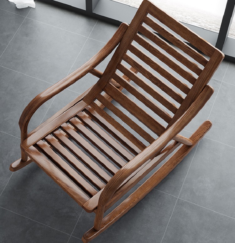 Solid wood rocking chair balcony home lounge chair adult single chair lazy nap chair Nordic rocking chair sofa