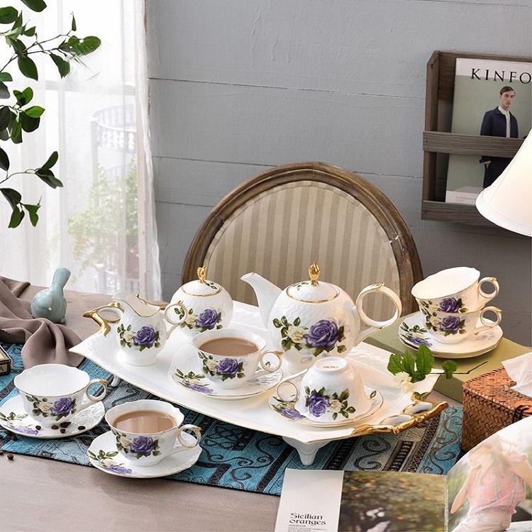 Coffee cup set English afternoon tea set with tray Elegant European small luxury high-end home