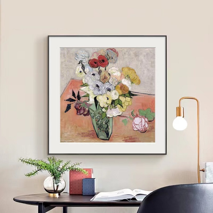 Van Gogh Vase Rose Museum level replica printmaking living room Nordic living room decoration hanging paintings