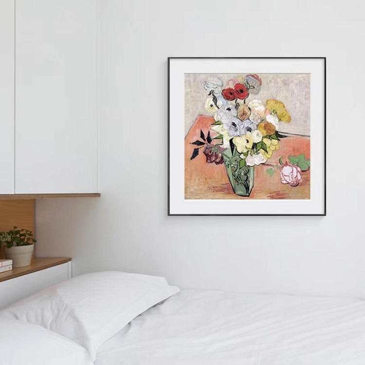 Van Gogh Vase Rose Museum level replica printmaking living room Nordic living room decoration hanging paintings