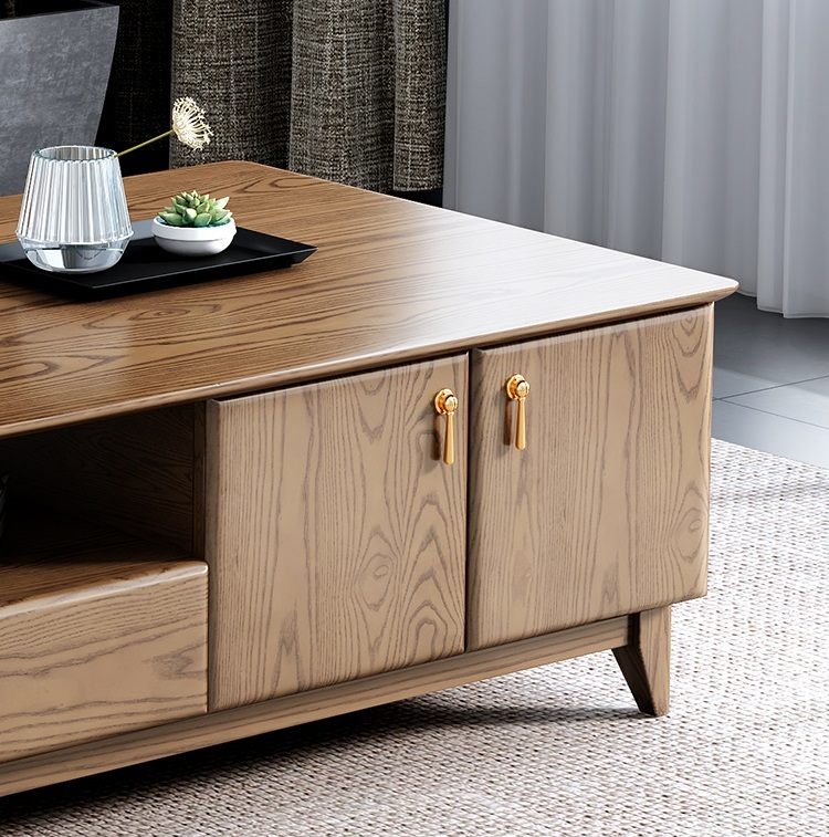 Nordic solid wood coffee table TV cabinet combination modern simple small apartment slate ash wood storage tea table floor cabinet