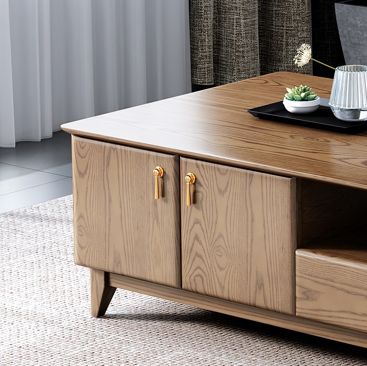 Nordic solid wood coffee table TV cabinet combination modern simple small apartment slate ash wood storage tea table floor cabinet