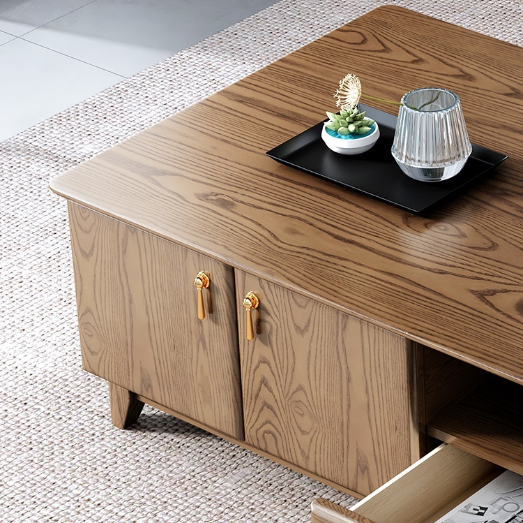 Nordic solid wood coffee table TV cabinet combination modern simple small apartment slate ash wood storage tea table floor cabinet
