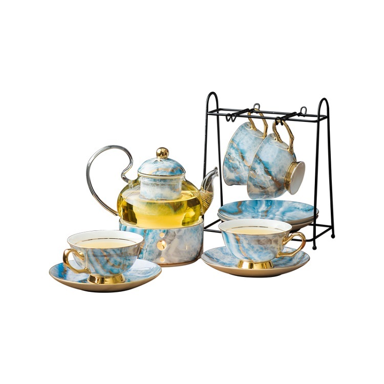 Afternoon tea tea set for home glass flower teapot candle boiling tea stove English afternoon tea set fruit teapot
