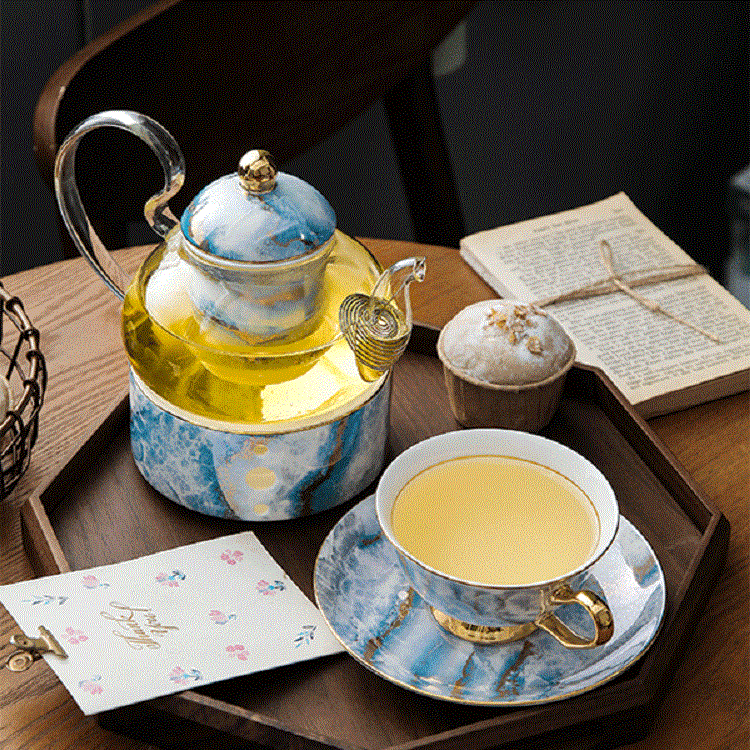 Afternoon tea tea set for home glass flower teapot candle boiling tea stove English afternoon tea set fruit teapot