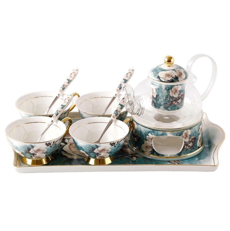Rhododendron Bird ceramic glass heated flower teapot set with filtered European afternoon tea set insulated teapot