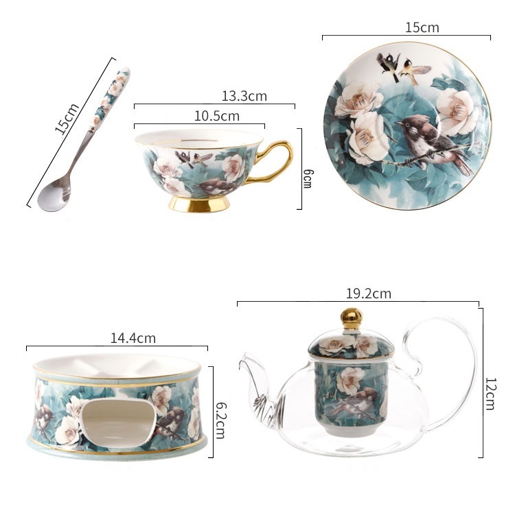 Rhododendron Bird ceramic glass heated flower teapot set with filtered European afternoon tea set insulated teapot