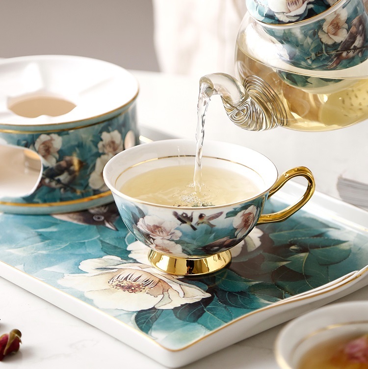 Rhododendron Bird ceramic glass heated flower teapot set with filtered European afternoon tea set insulated teapot
