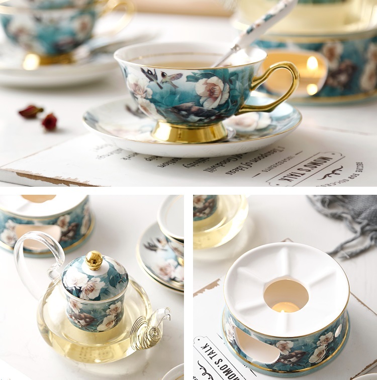Rhododendron Bird ceramic glass heated flower teapot set with filtered European afternoon tea set insulated teapot